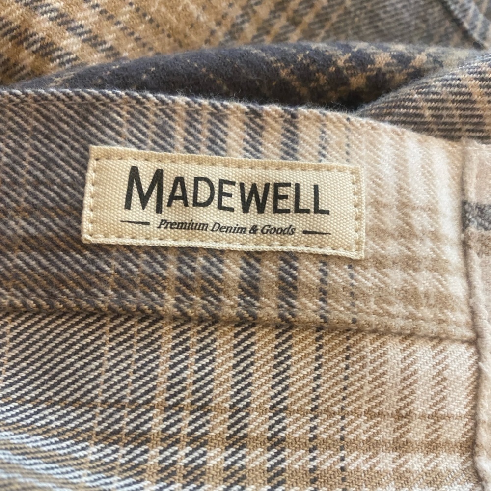 Madewell Men’s Flannel Button Down Plaid Shirt Brown Tan New medium - Picture 6 of 10